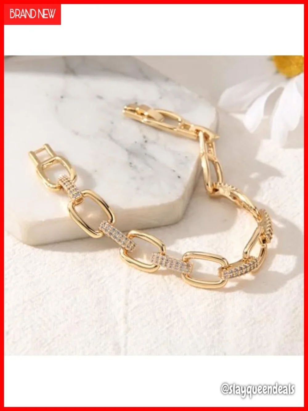 14K Gold and Silver Plated Curb Chain Cuff Bracelet Toggle Clasp
